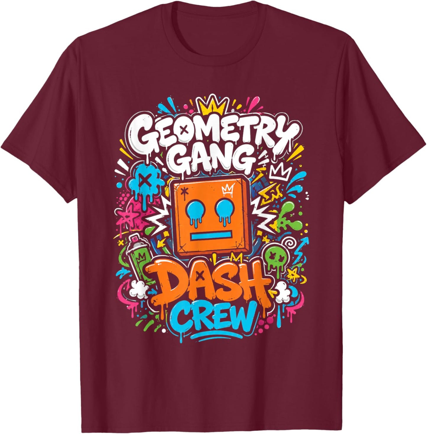 Geometry Gang Dash Crew Video Gamer T-Shirt - T-Shirt | Maroon