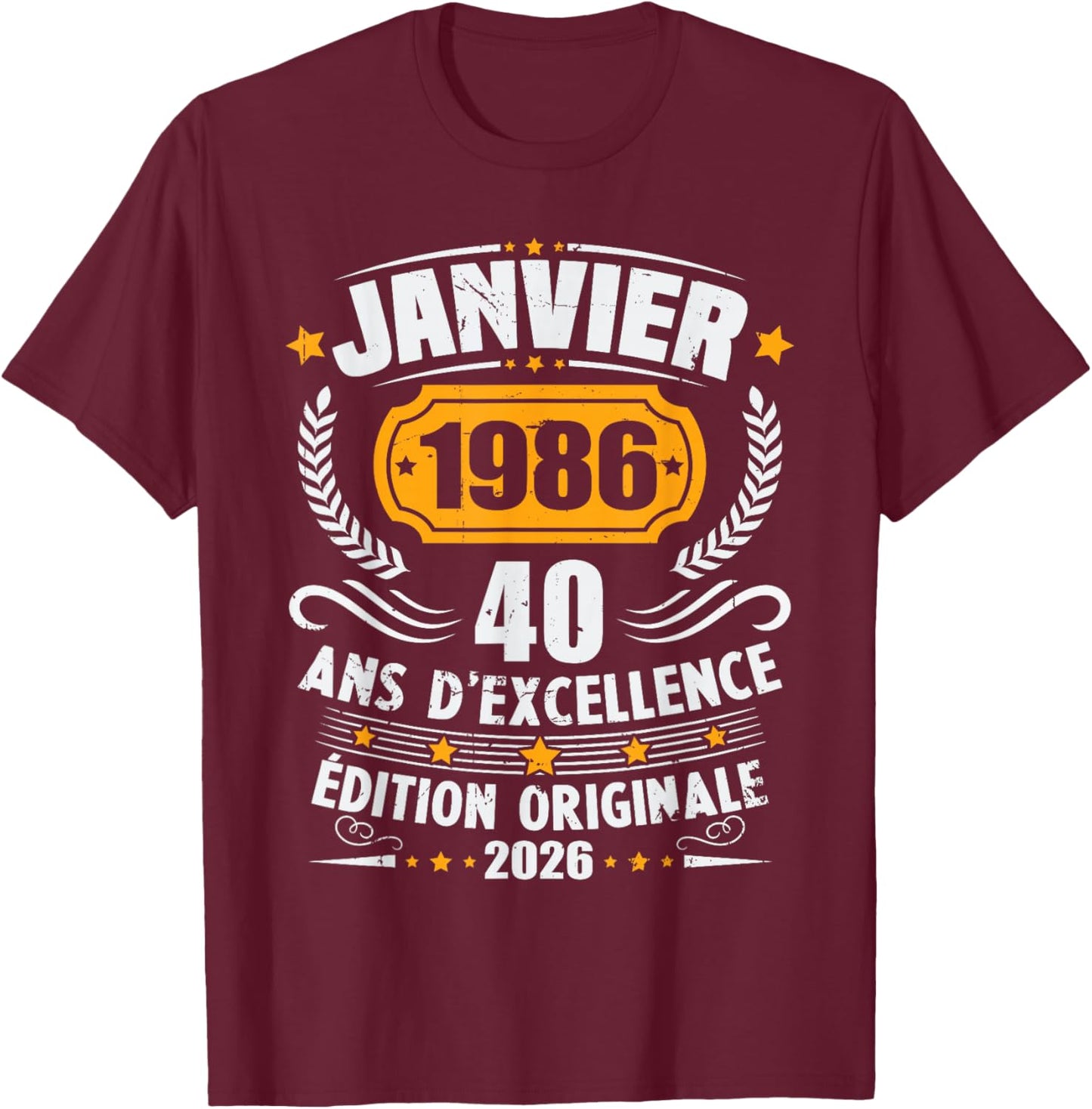 Vintage January 1986 Birthday Gift 40 Years Men T-Shirt - T-Shirt | Maroon