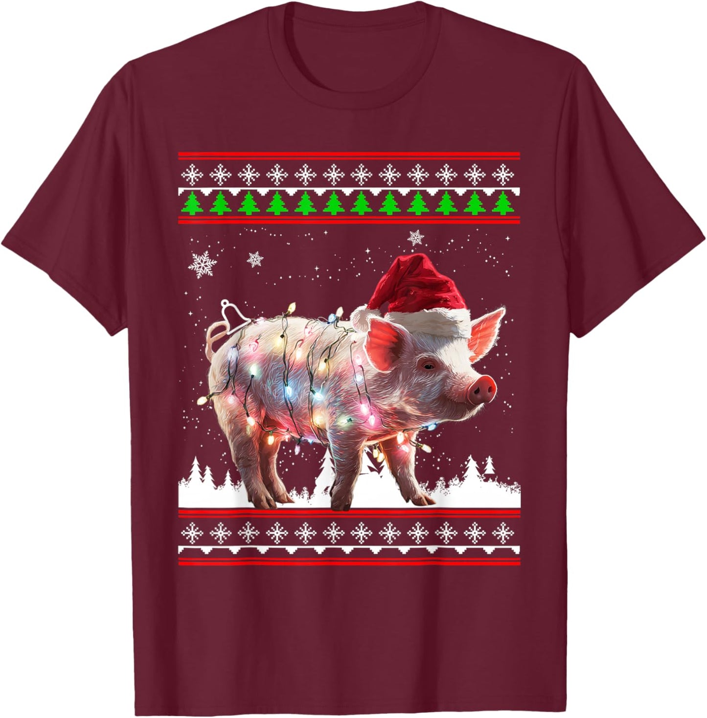 Funny Ugly Christmas Santa Pig T-Shirt - T-Shirt | Maroon