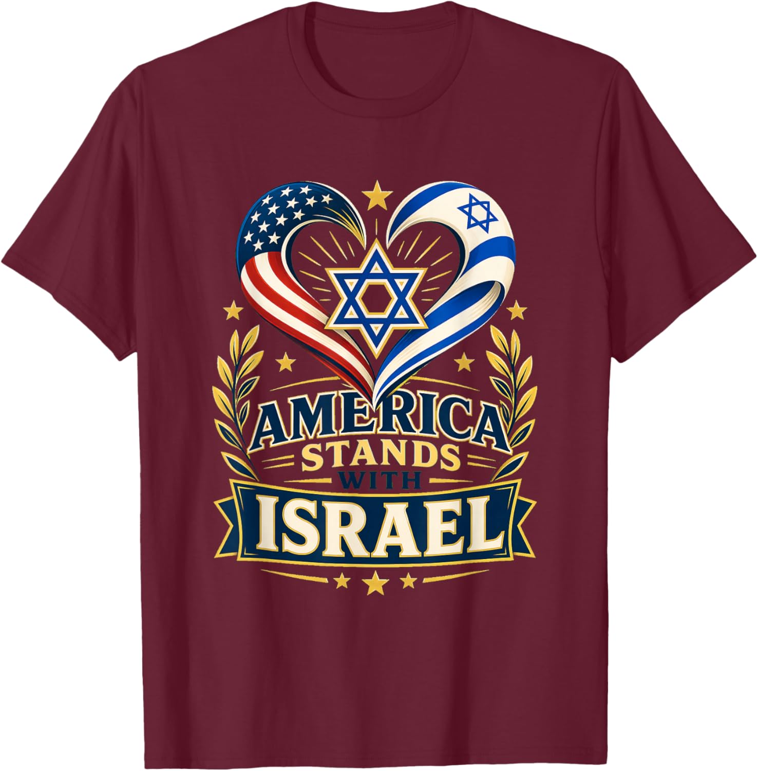 America Stands with Israel Star of David T-Shirt - T-Shirt | Maroon