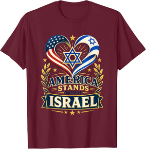 America Stands with Israel Star of David T-Shirt - T-Shirt | Maroon