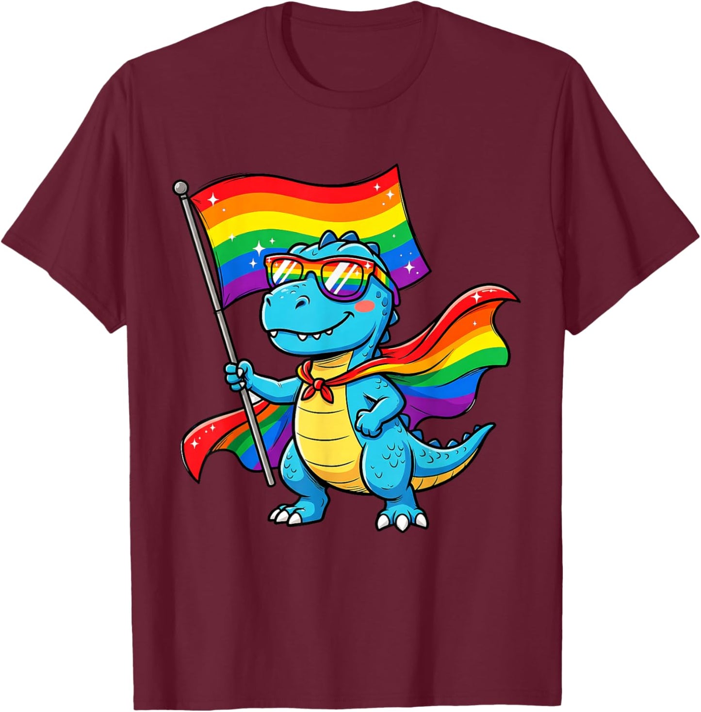 Funny Dino Pride Shirt Rainbow Gay Pride Gift T-Shirt - T-Shirt | Maroon