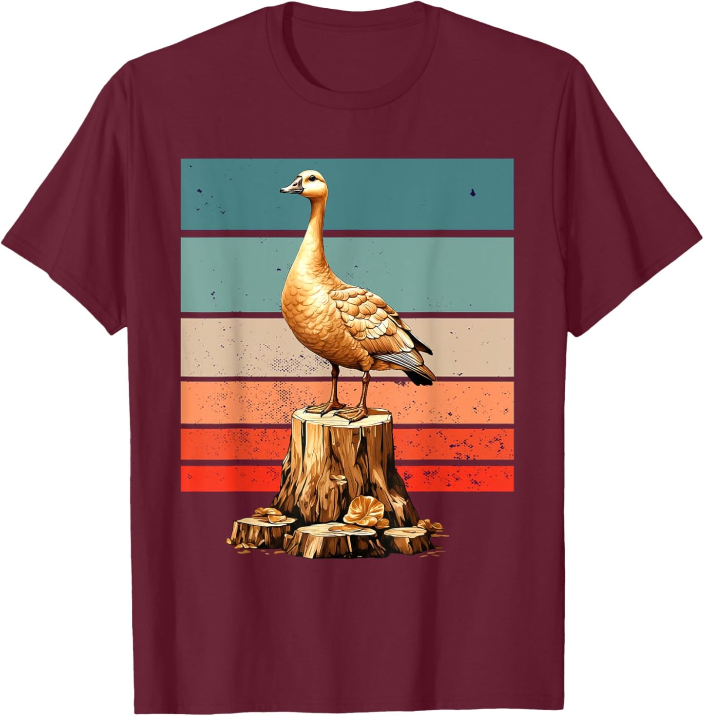 Goose golden majestic realistic tree stump nature Bird T-Shirt - T-Shirt | Maroon