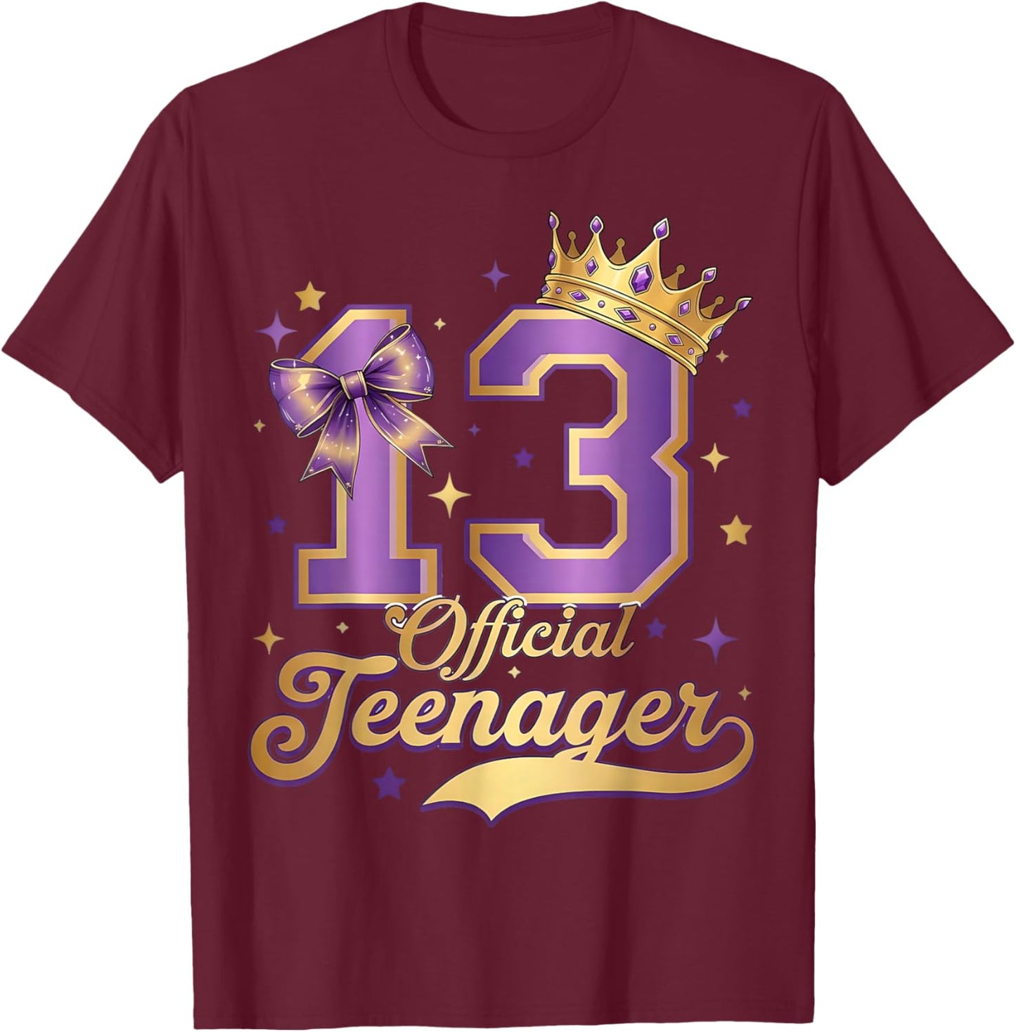 13th Birthday Official Teenager 13 Year Old Coquette Bow T-Shirt - T-Shirt | Maroon