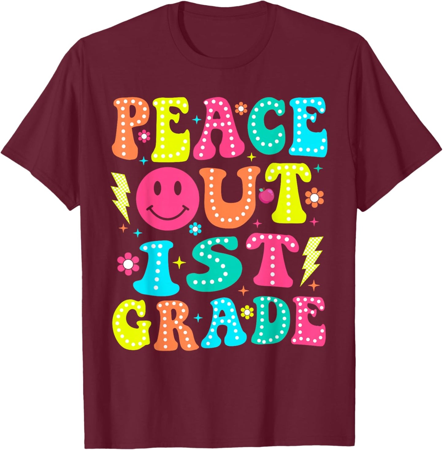 Peace Out 1st Grade Graduation Boys Girls Kids Class of 2026 T-Shirt - T-Shirt | Maroon