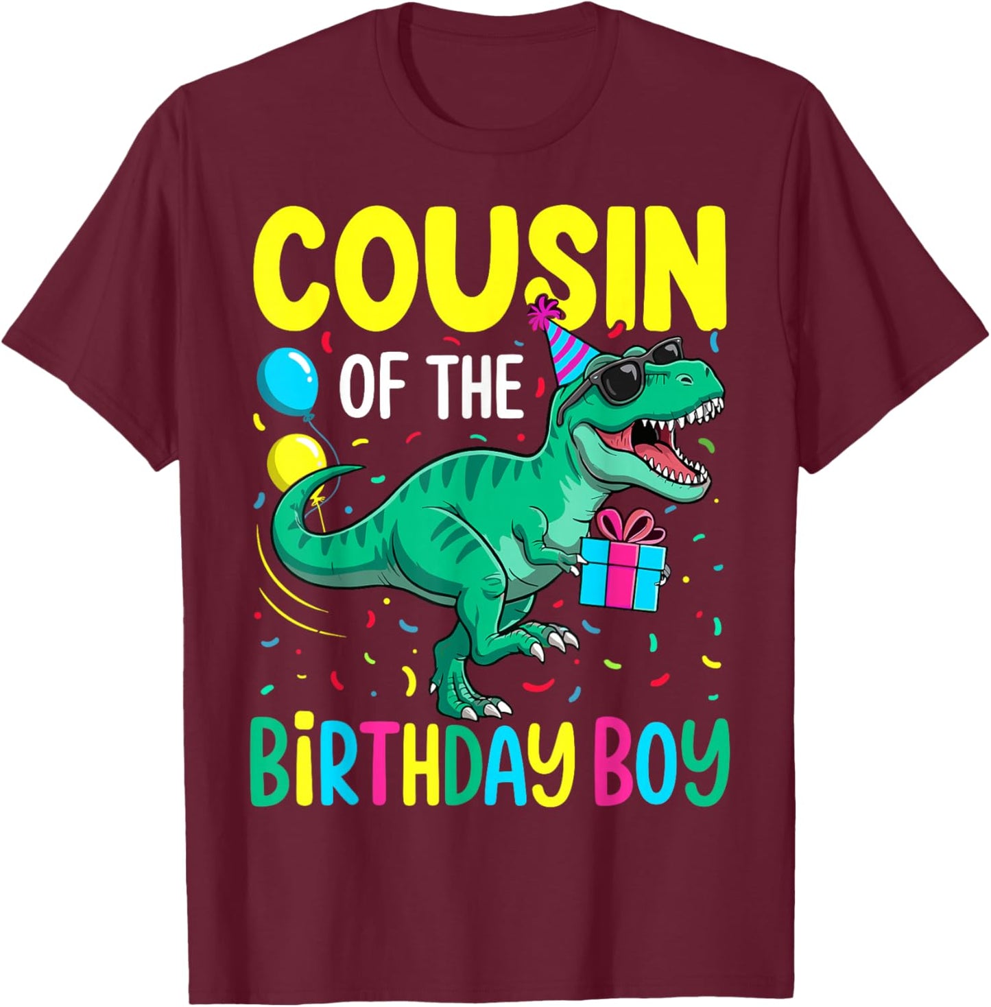 Cousin of The Birthday Party Outfit Dinosaur Squad Cousin T-Shirt - T-Shirt | Maroon