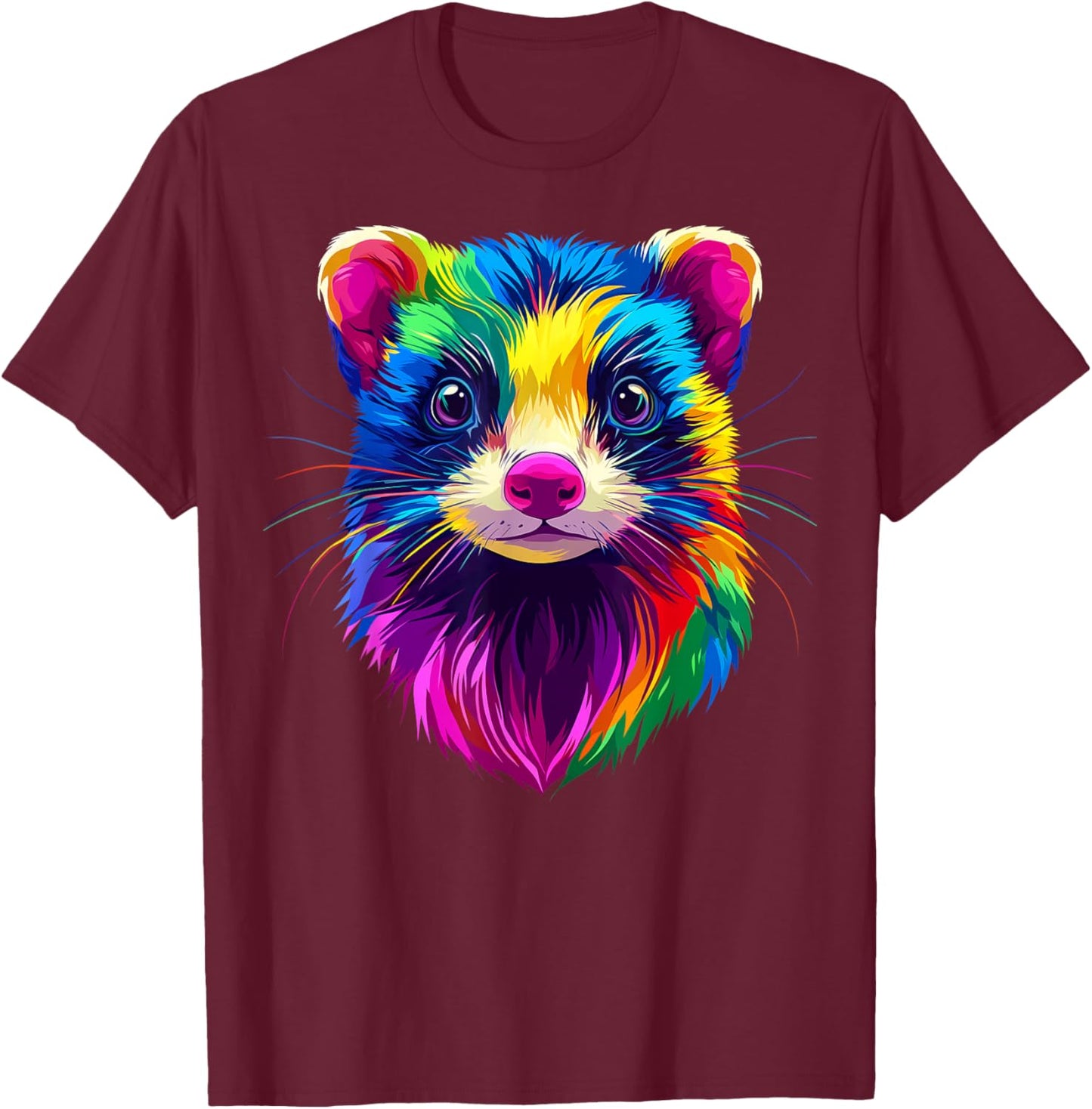 Colorful Ferret Face Cute Animal Lover Men Women Black T-Shirt - T-Shirt | Maroon