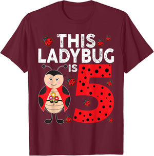 Kids This Ladybug Is 5 Kids 5th Birthday Ladybug T-Shirt - T-Shirt | Maroon