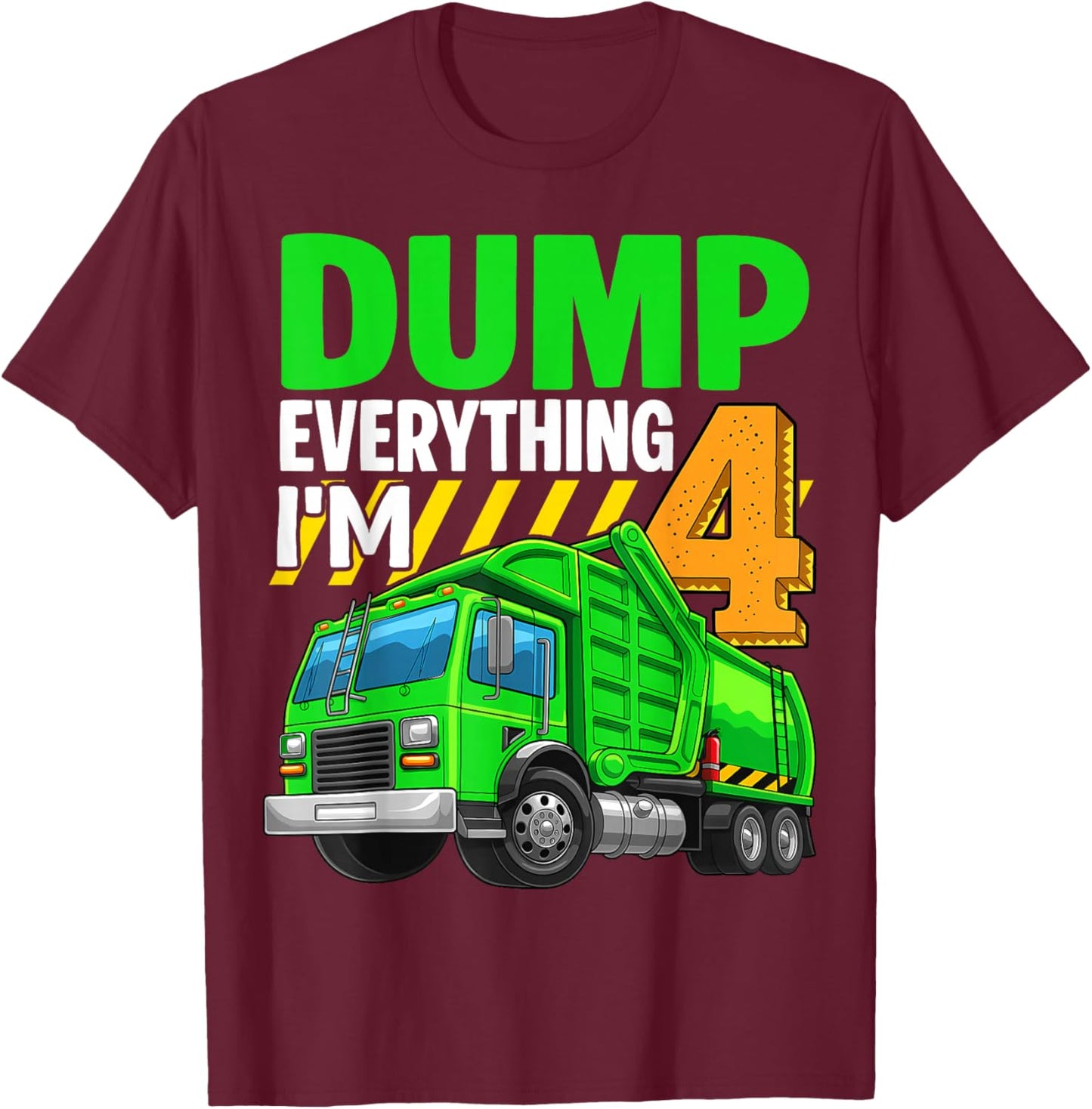 Trash Truck 4 Year Old Garbage Truck 4th Birthday Boy T-Shirt - T-Shirt | Maroon