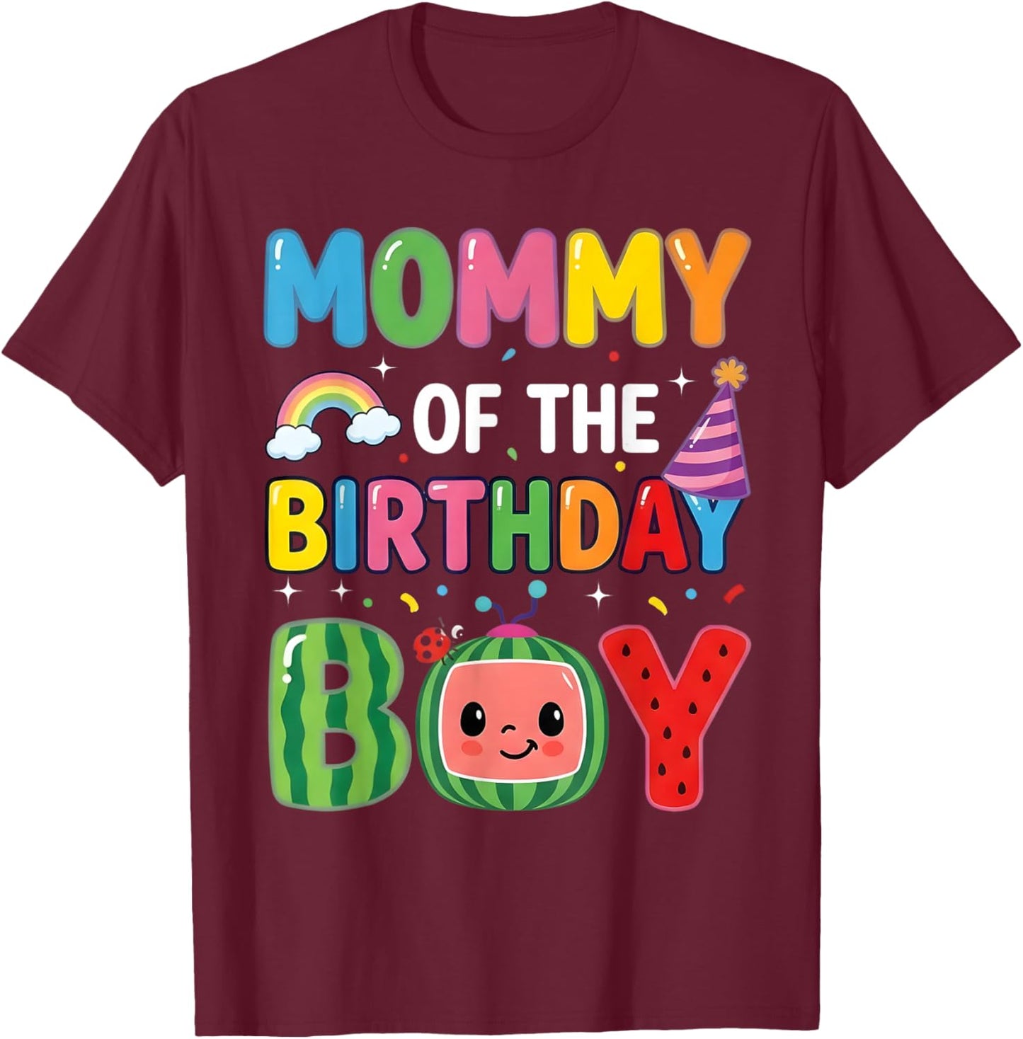 Mommy of the Birthday Boy Cute Melon Matching Mother boy T-Shirt - T-Shirt | Maroon