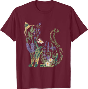 Boho Katze Pflanzen Damen Mädchen Herren Blumen T-Shirt - T-Shirt | Maroon