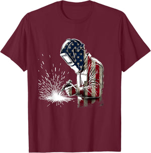 Patriotic Welder US Flag - Weld Welding Ironworker T-Shirt - T-Shirt | Maroon