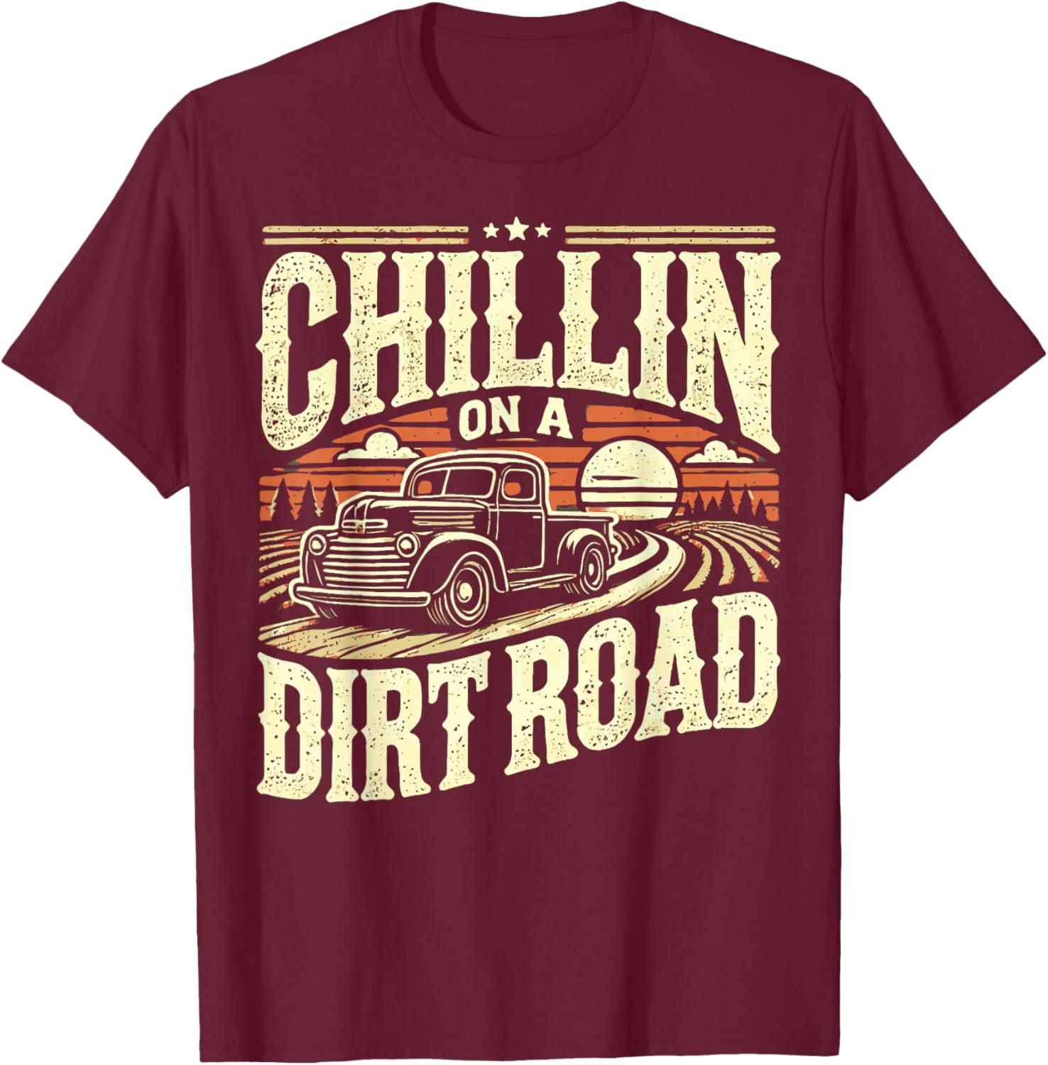 Western Cowboy Chillin On A Dirt Road Country Music T-Shirt - T-Shirt | Maroon