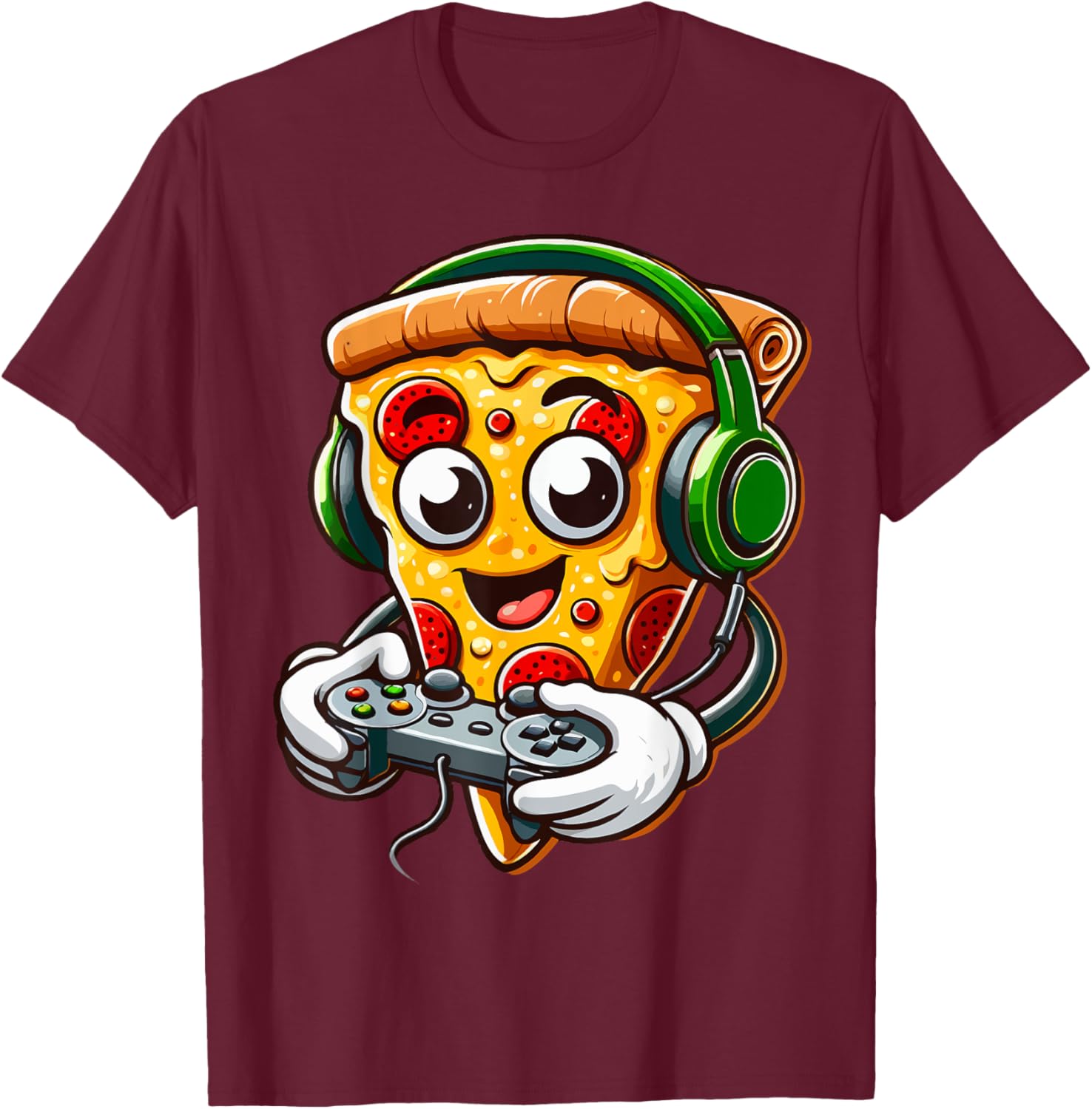 Funny Gamer Pizza Gaming Food Lovers Play Video Games T-Shirt - T-Shirt | Maroon