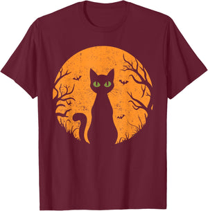 Vintage Scary Halloween Cat Costume Retro Cat Moon Men Women Kids T-Shirt - T-Shirt | Maroon