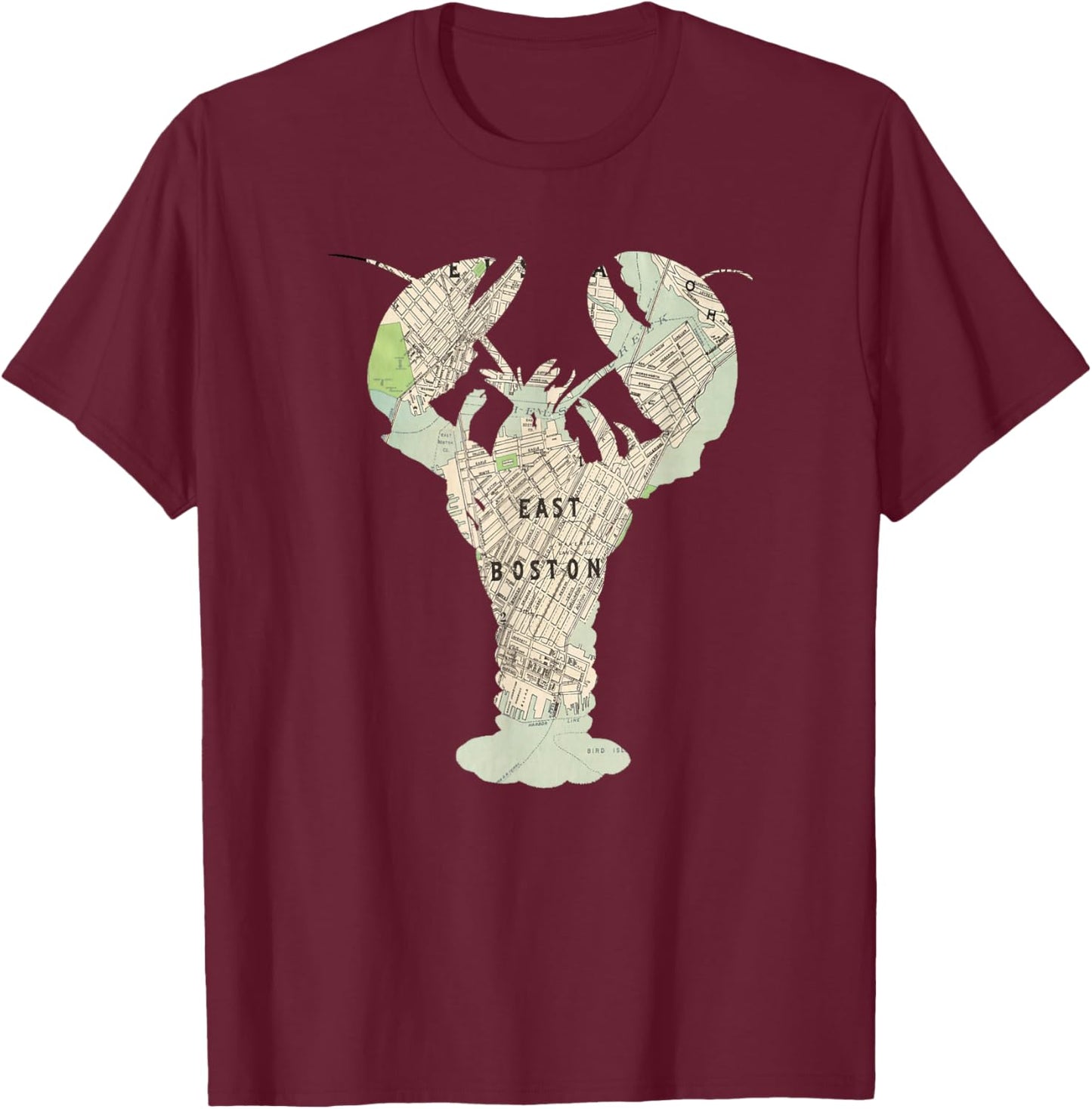 East Boston MA Lobster Map Silhouette T-Shirt - T-Shirt | Maroon