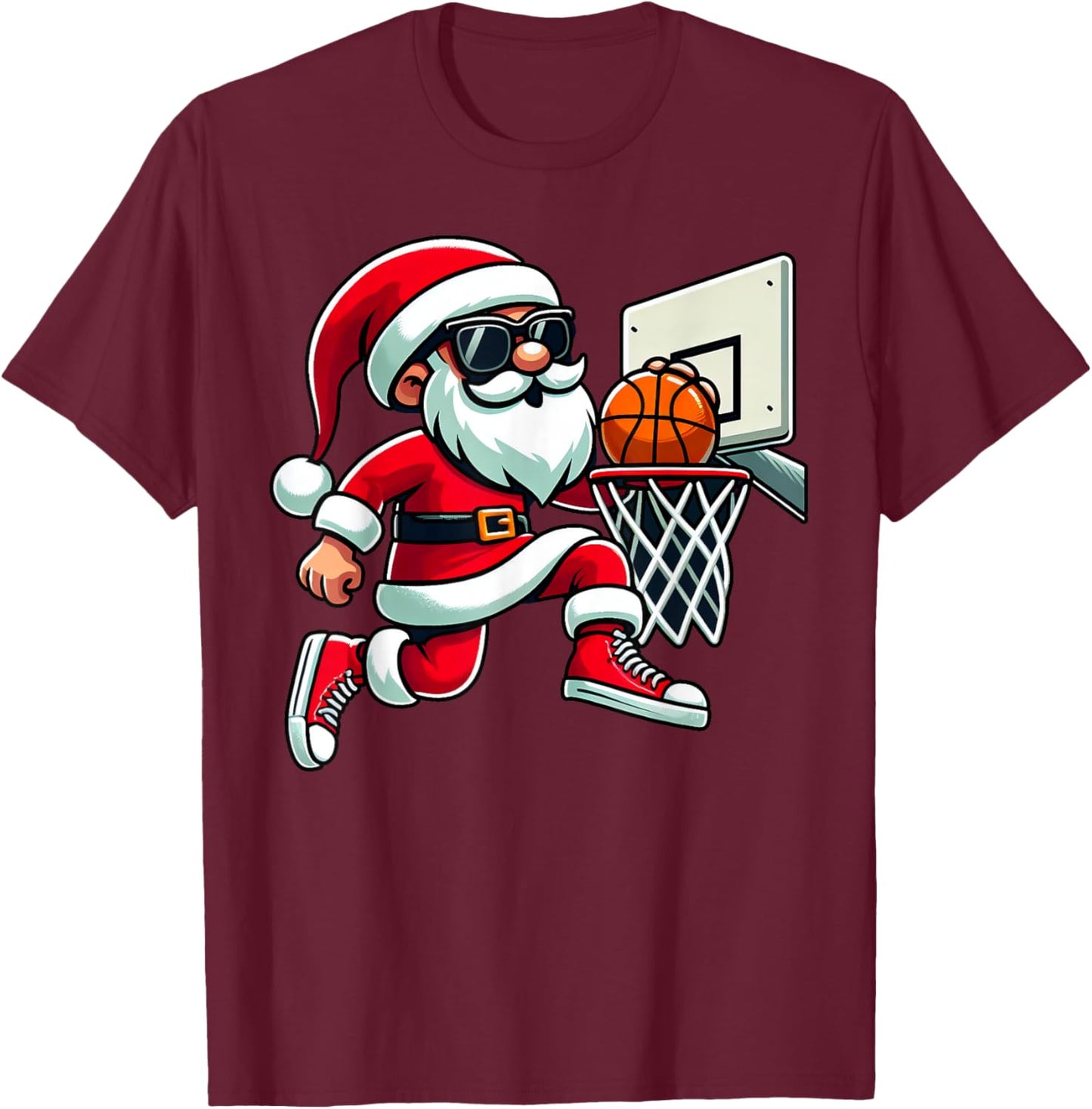 Christmas Santa Claus Dunking A Basketball Boys Kids Xmas T-Shirt - T-Shirt | Maroon