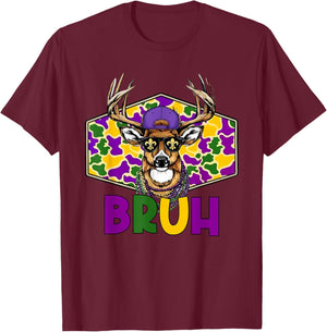 Funny Deer Hunting Mardi Gras Beads Kids Boys Carnival Party T-Shirt - T-Shirt | Maroon
