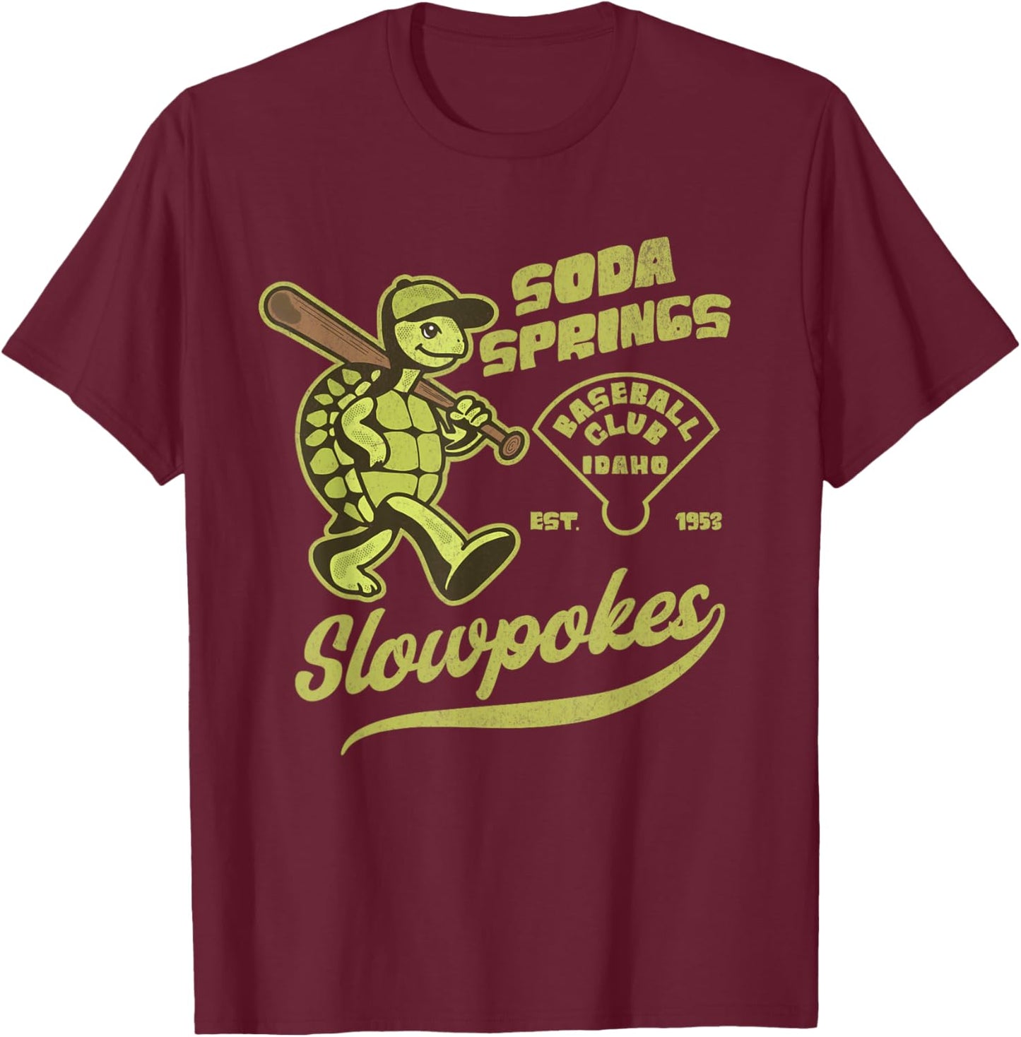 Soda Springs Slowpokes Retro Minor League Baseball Club 1953 T-Shirt - T-Shirt | Maroon