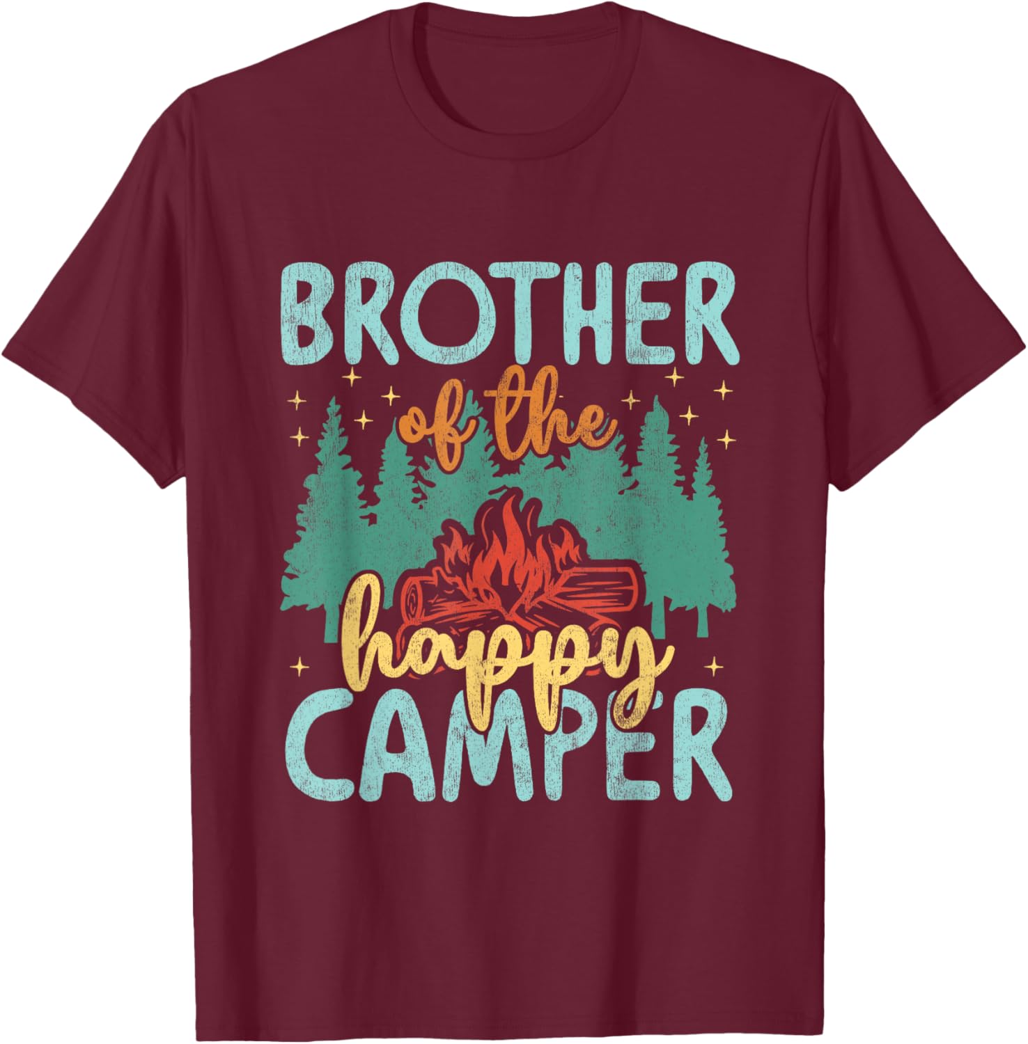 Brother of Happy Camper 1st Birthday Party Retro Brother T-Shirt - T-Shirt | Maroon