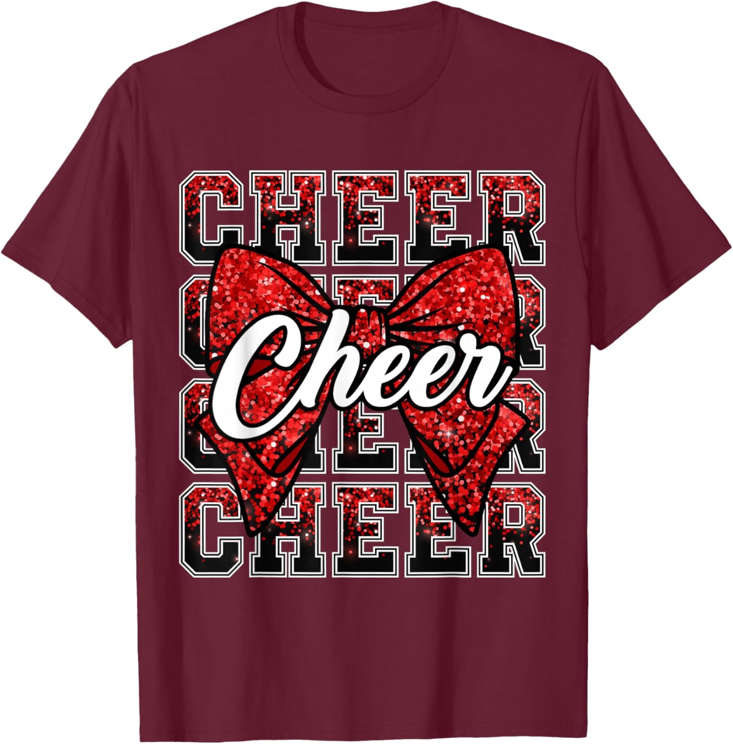 Coquette Cheer Bow Funny Sport Cheerleader Cheerleading Red T-Shirt - T-Shirt | Maroon