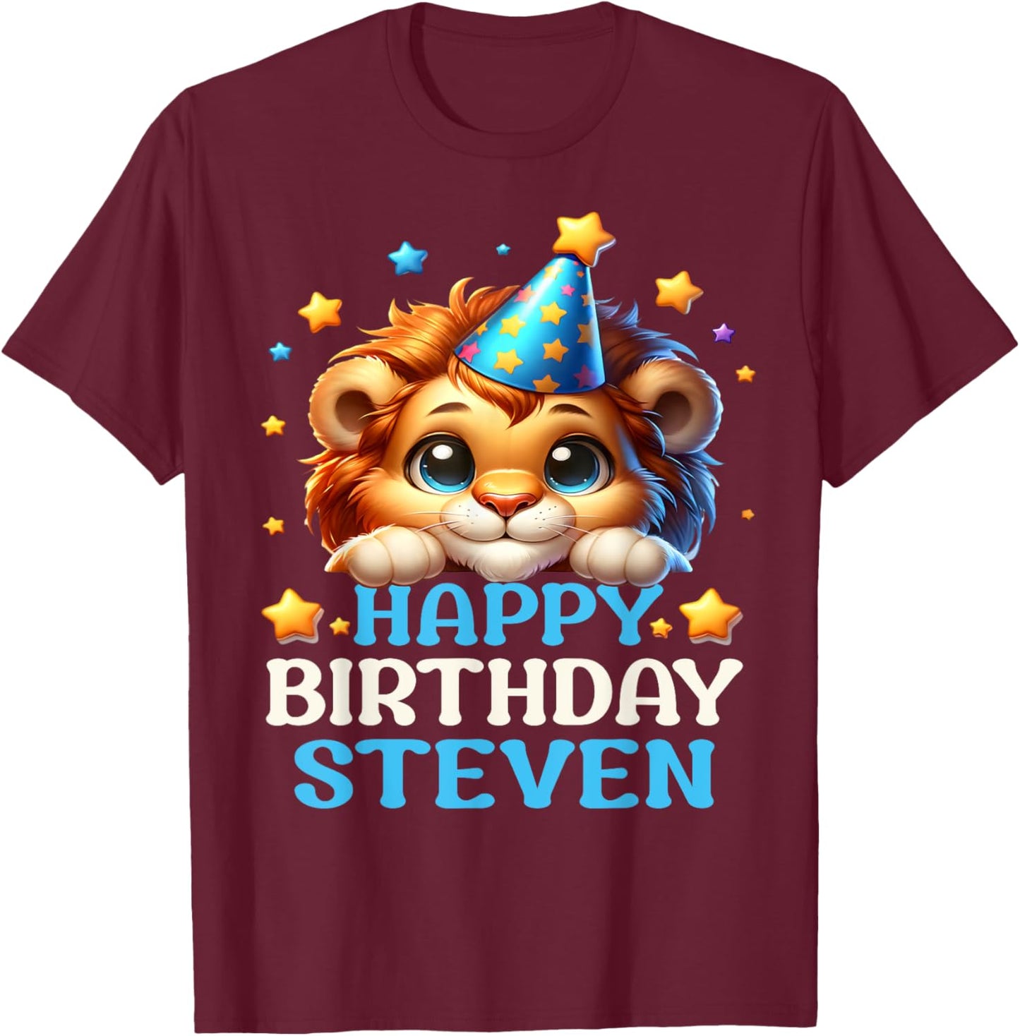 Celebrating Steven's Birthday Party with a cute Lion T-Shirt - T-Shirt | Maroon