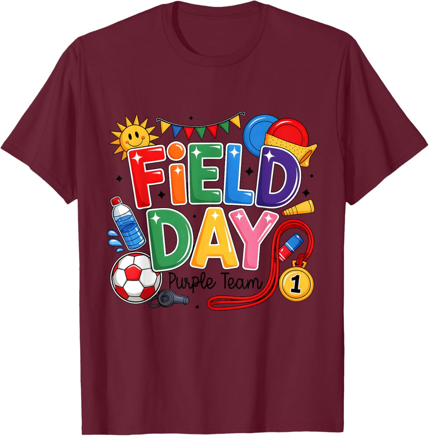 Field Day Purple Team Funny for Kids Teacher Field Day Games T-Shirt - T-Shirt | Maroon