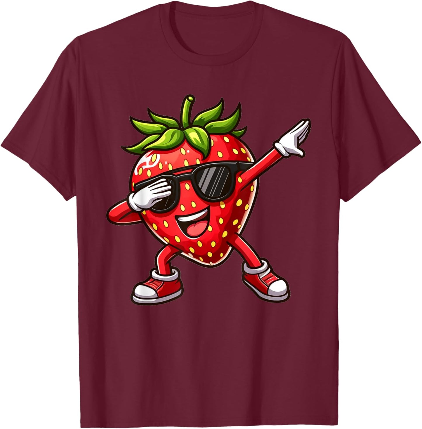 Dabbing rote Erdbeere | Lustige rote Beere mit Erdbeer T-Shirt - T-Shirt | Maroon