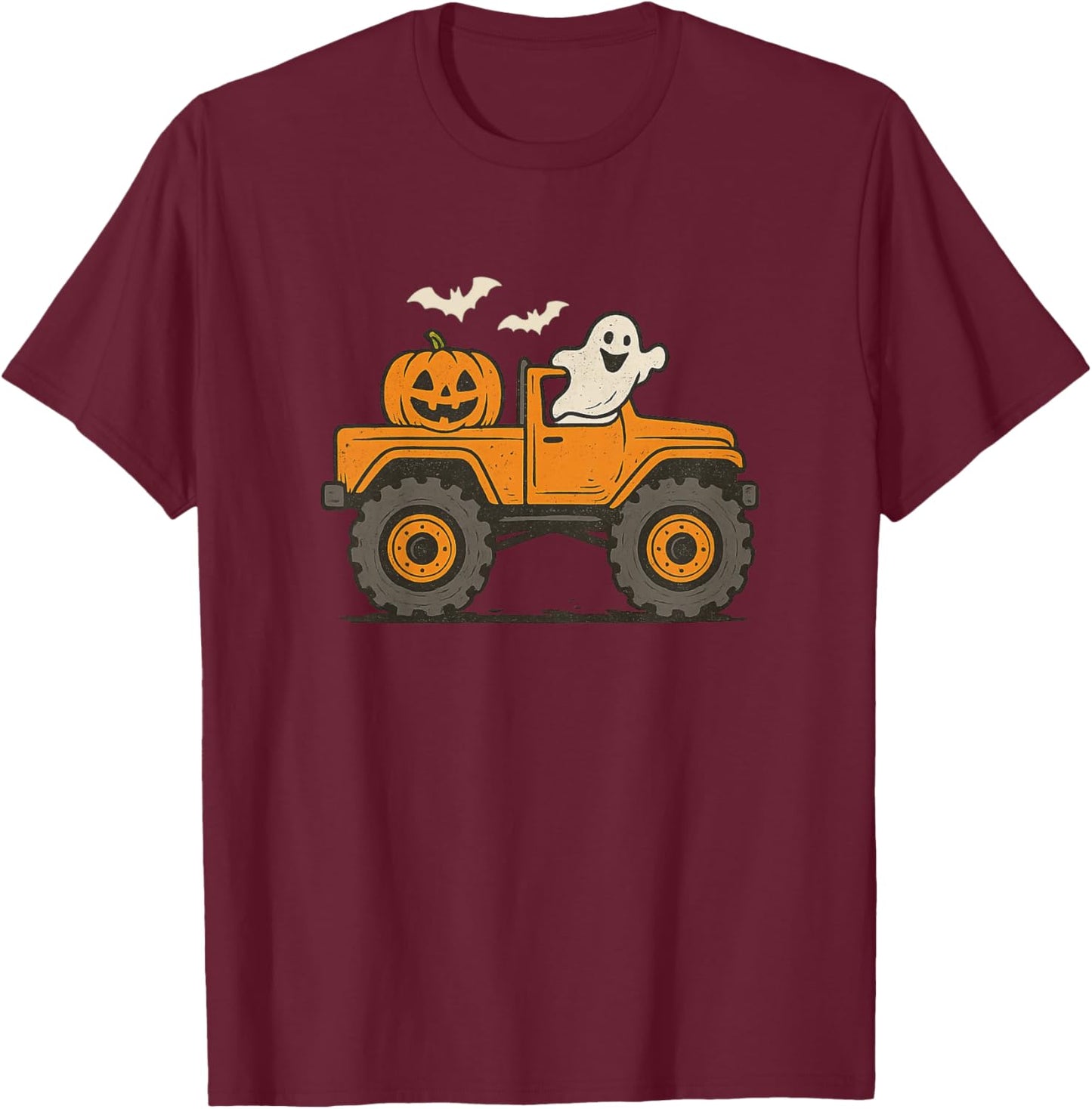 Monster Truck Ghost Pumpkin Halloween Costume Toddler Boys T-Shirt - T-Shirt | Maroon