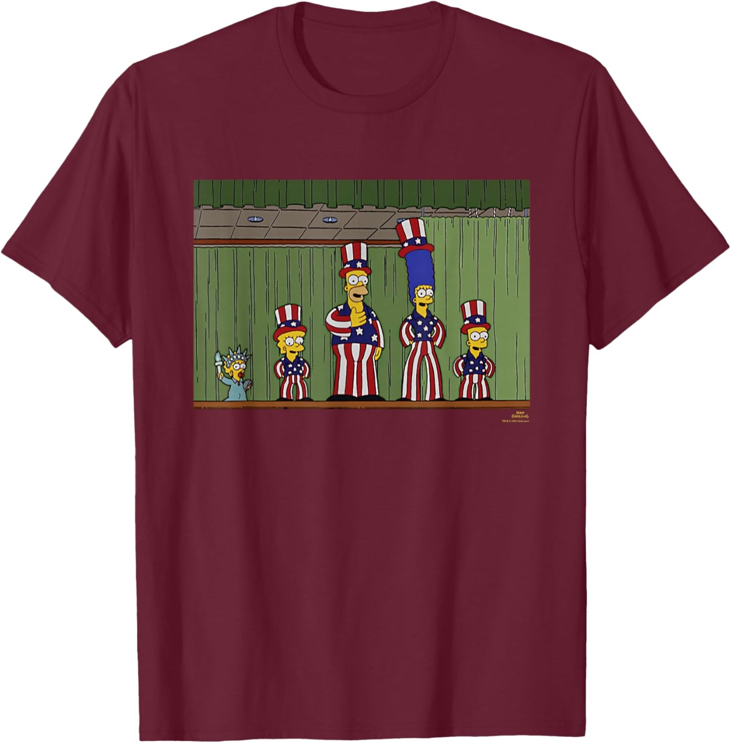The Simpsons Family American Flag Costumes 4th of July USA T-Shirt - T-Shirt | Maroon