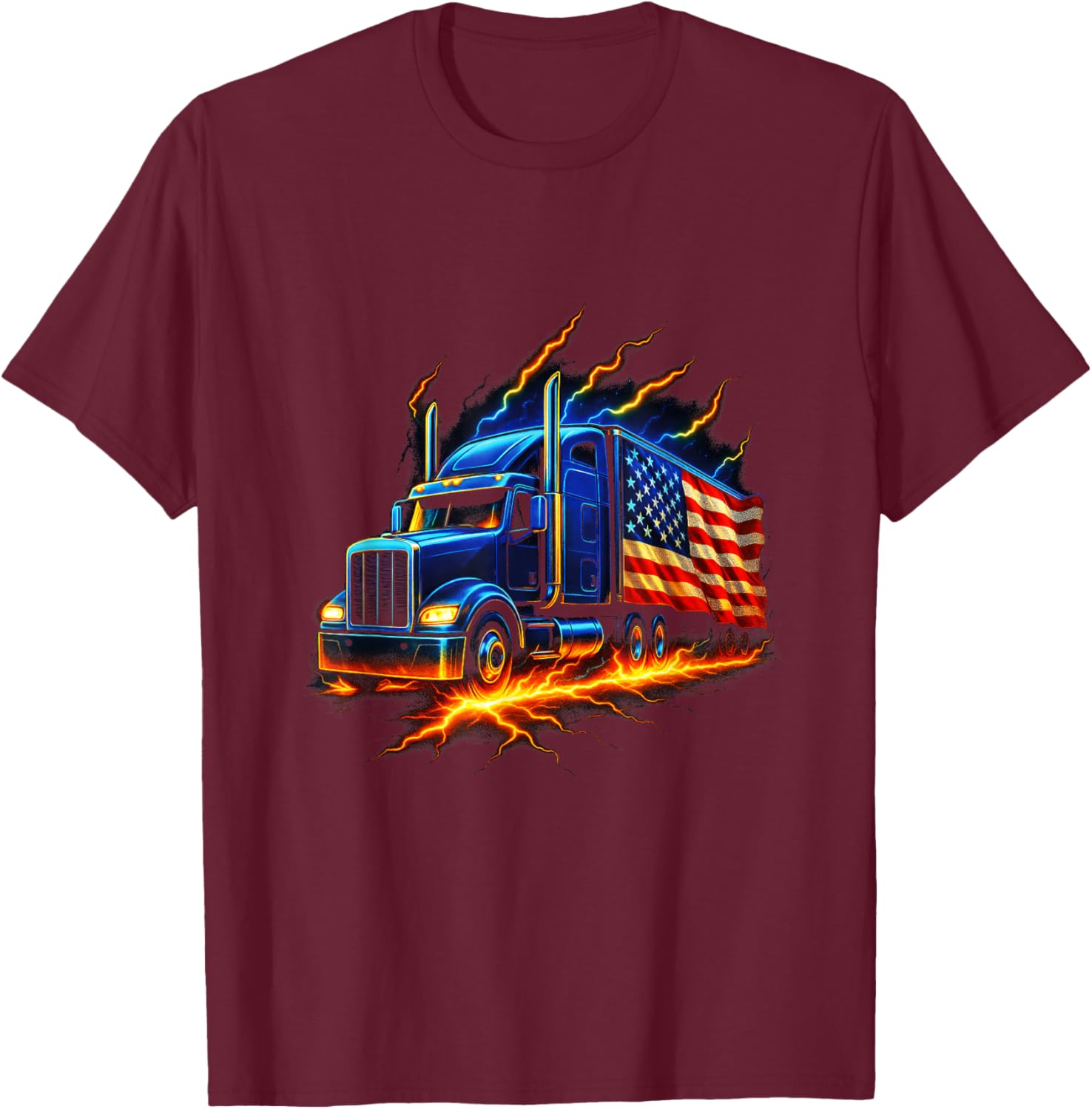 American Flag Semi Truck - Proud Trucker Lover T-Shirt - T-Shirt | Maroon