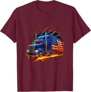 American Flag Semi Truck - Proud Trucker Lover T-Shirt - T-Shirt | Maroon