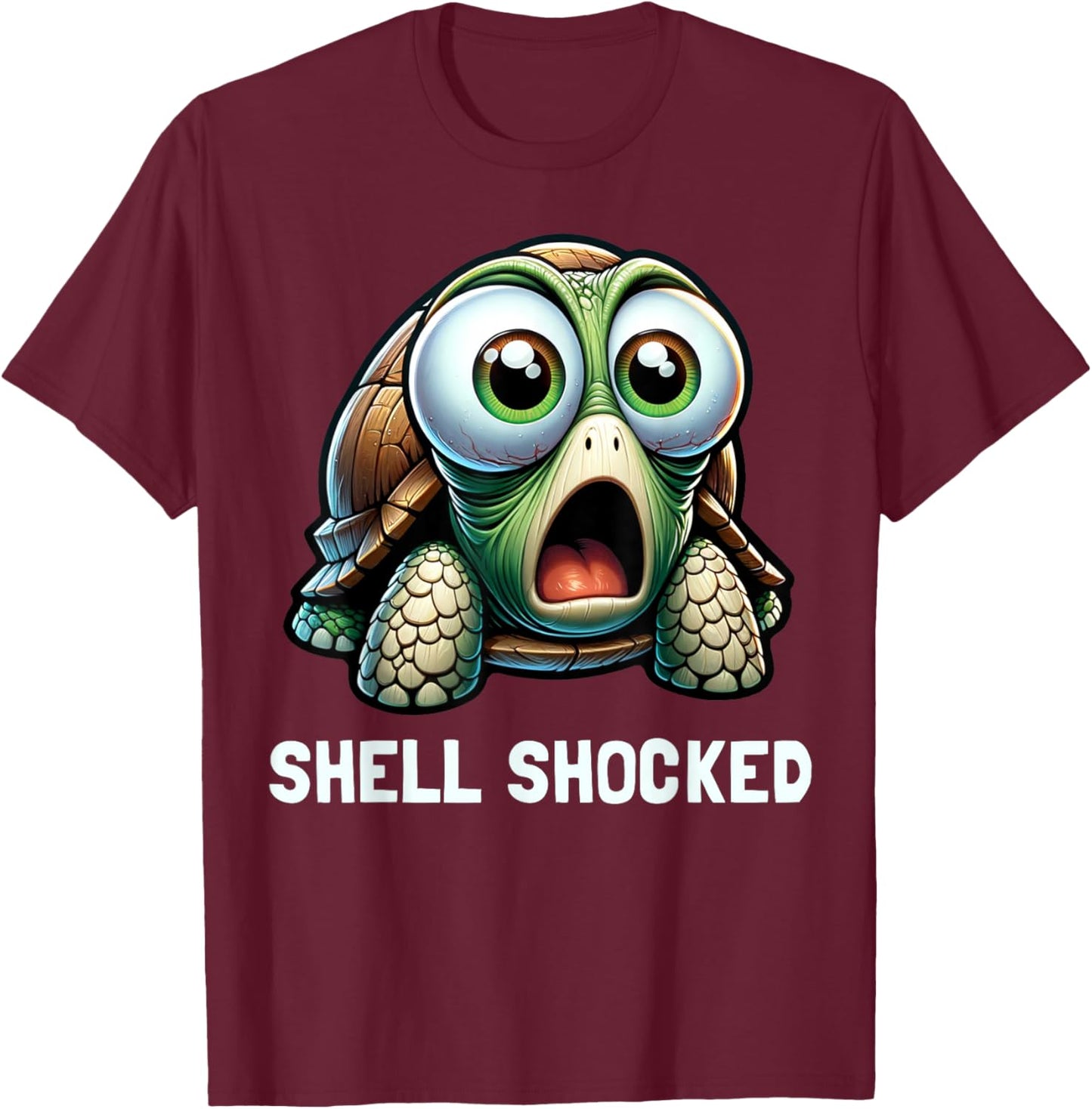 Funny Turtle Pun Shell Shocked Turtle Lover Graphic T-Shirt - T-Shirt | Maroon