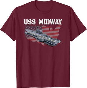 USS Midway Aircraft Carrier Veterans Day Father's Day T-Shirt - T-Shirt | Maroon