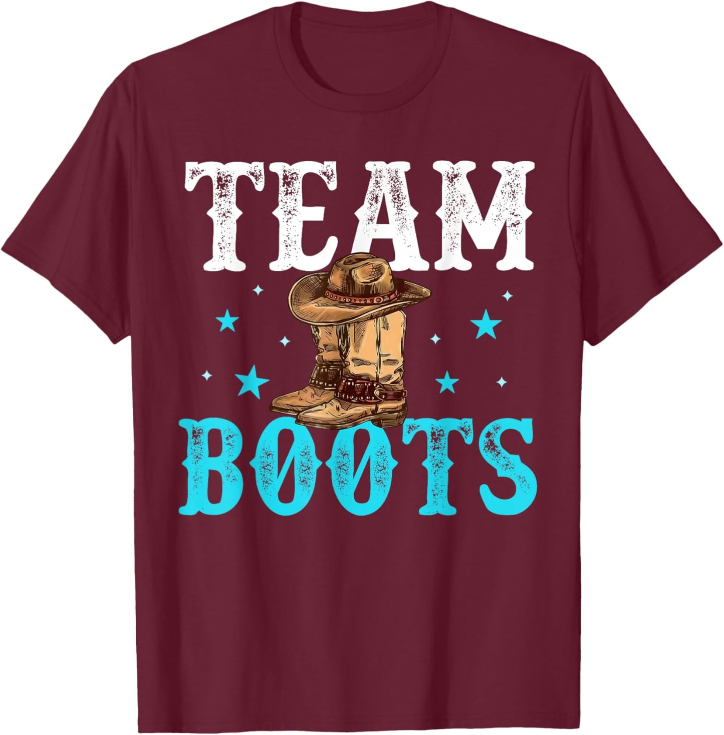 Boots Or Bows Team Boy Girl Western Gender Reveal Family T-Shirt - T-Shirt | Maroon