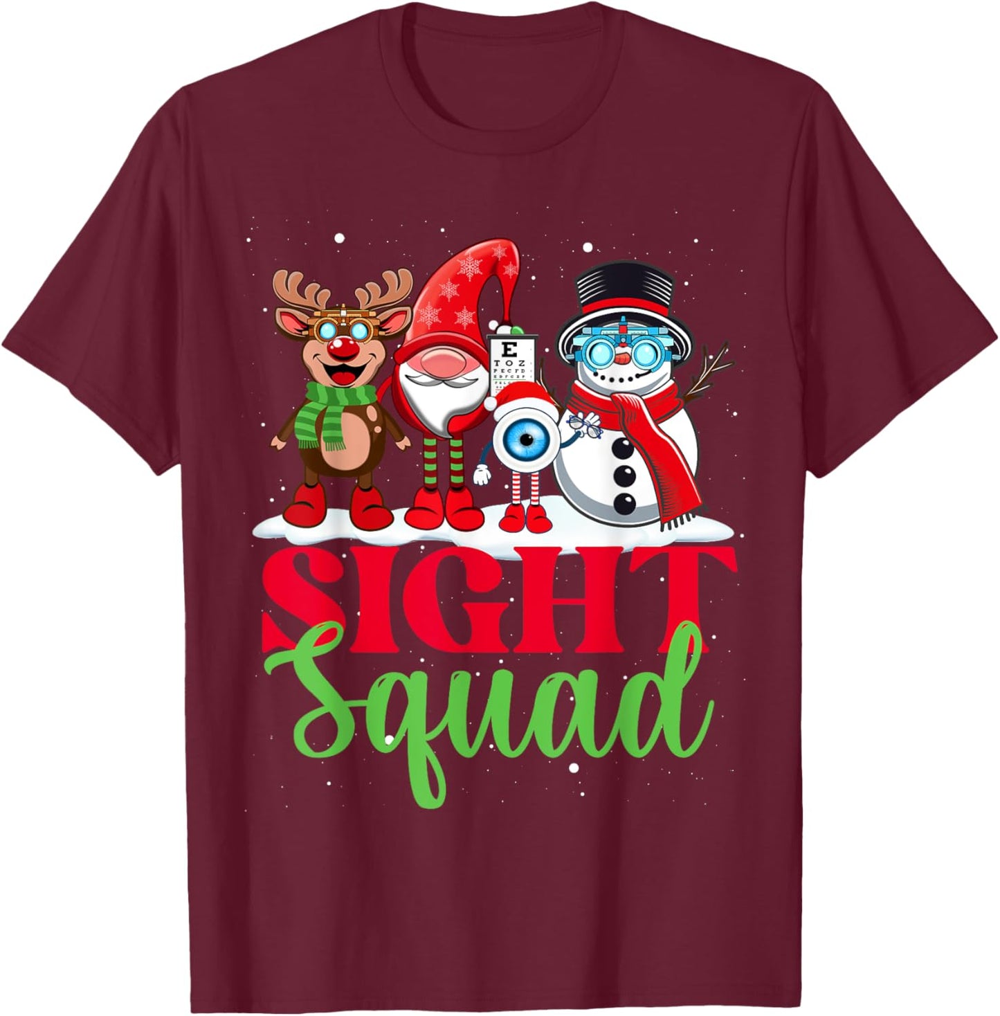 Sight Squad Reindeer Gnome Santa Funny Christmas Optometrist T-Shirt - T-Shirt | Maroon