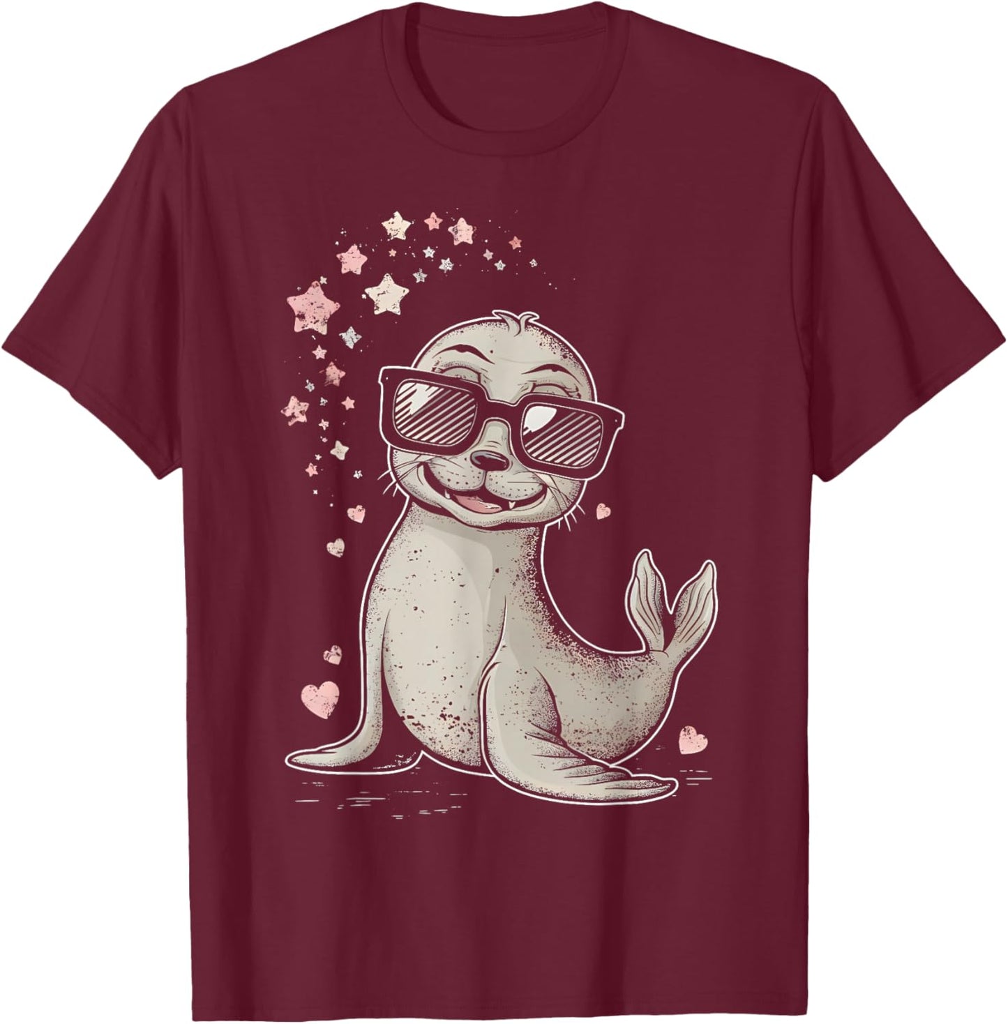 Seal Kawaii Cartoon Design Women Kids Gift Seal T-Shirt - T-Shirt | Maroon