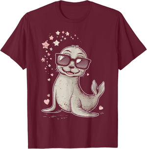 Seal Kawaii Cartoon Design Women Kids Gift Seal T-Shirt - T-Shirt | Maroon
