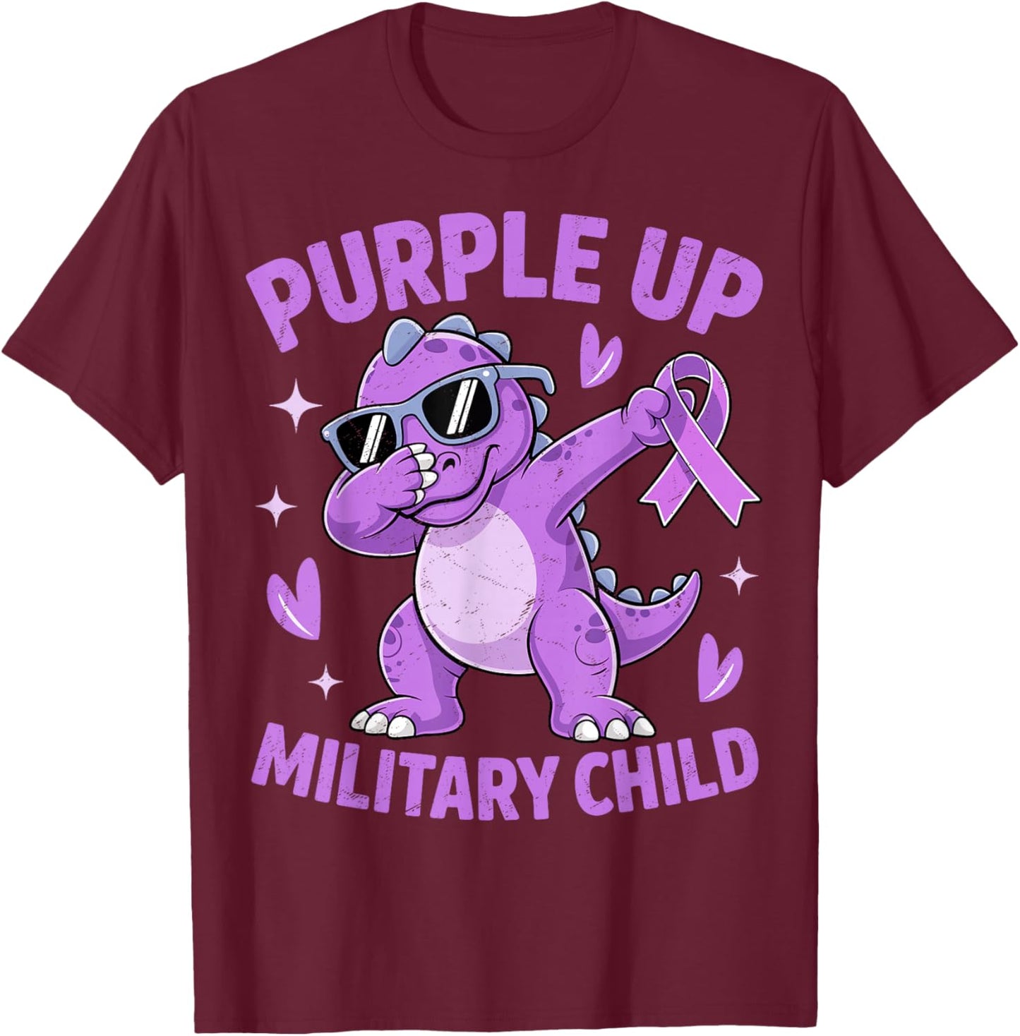 Purple Up for Military Kids Military Child Month Dinosaur T-Shirt - T-Shirt | Maroon