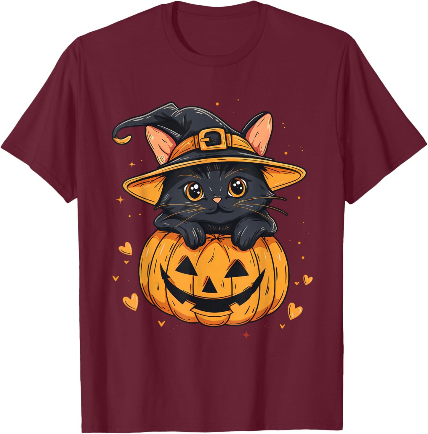 Halloween Black Cat Jack O’ Lanterns Pumpkin Cat Lover T-Shirt - T-Shirt | Maroon