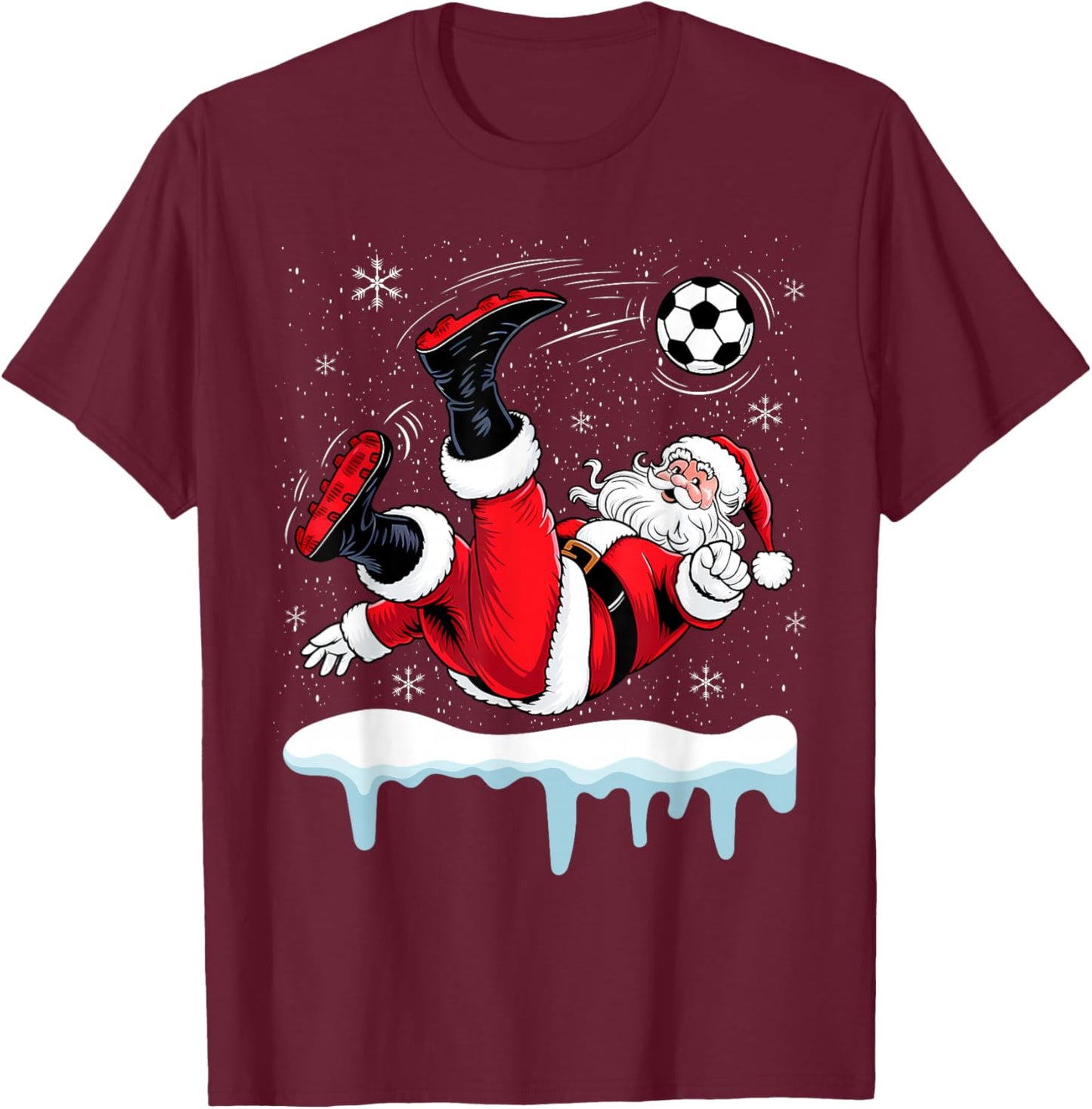 Christmas Santa Soccer Bicycle Kick Xmas Boys Men Ball Sport T-Shirt - T-Shirt | Maroon