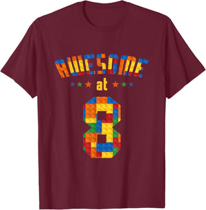 Awesome At 8 Years Old Kids Building Blocks Boy 8th Birthday T-Shirt - T-Shirt | Maroon