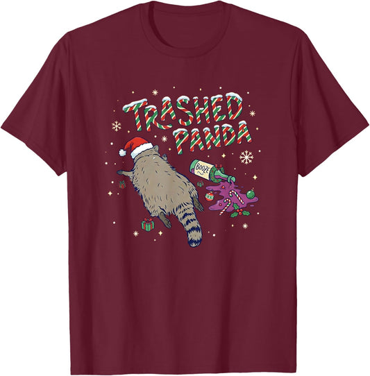 Christmas Funny Trashed Panda Racoon Gets Drunk Xmas T-Shirt - T-Shirt | Maroon