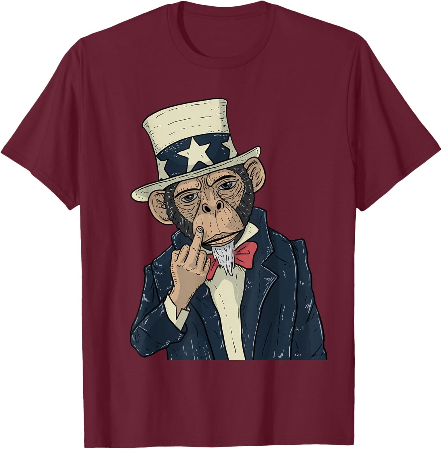 Monkey Sam Shows Middle Finger T-Shirt - T-Shirt | Maroon
