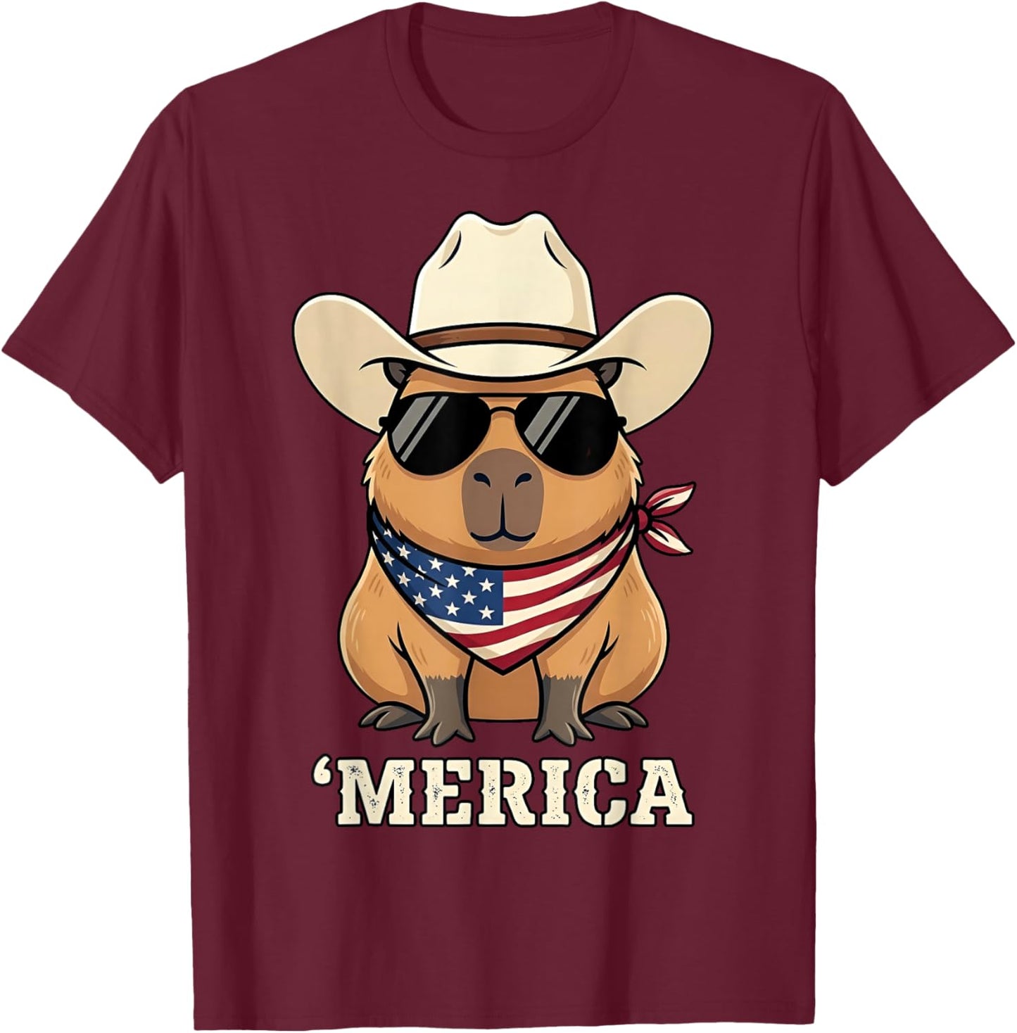 Capybara USA 'Merica 4th of July Men Kids Funny Patriotic T-Shirt - T-Shirt | Maroon