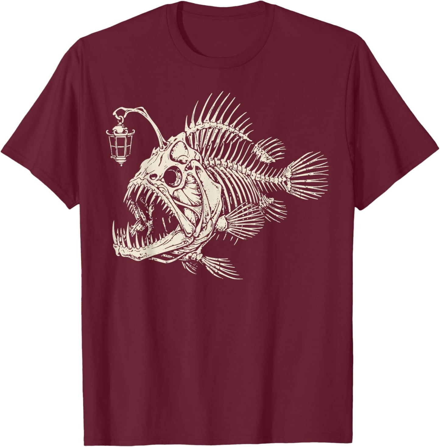 Poisson-pêcheur Squelette Effrayant Océan T-Shirt - T-Shirt | Maroon
