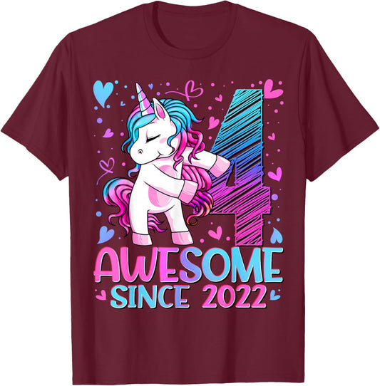4th Birthday Shirt Girl 4 Year Old Gifts 4 Birthday Girl T-Shirt - T-Shirt | Maroon