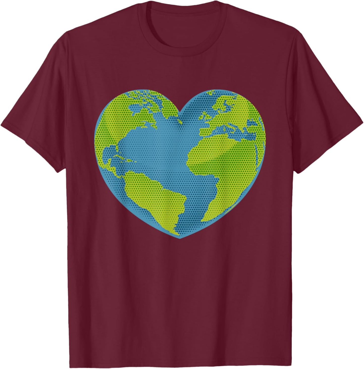 Earth Day Love Heart World Globe T-Shirt - T-Shirt | Maroon