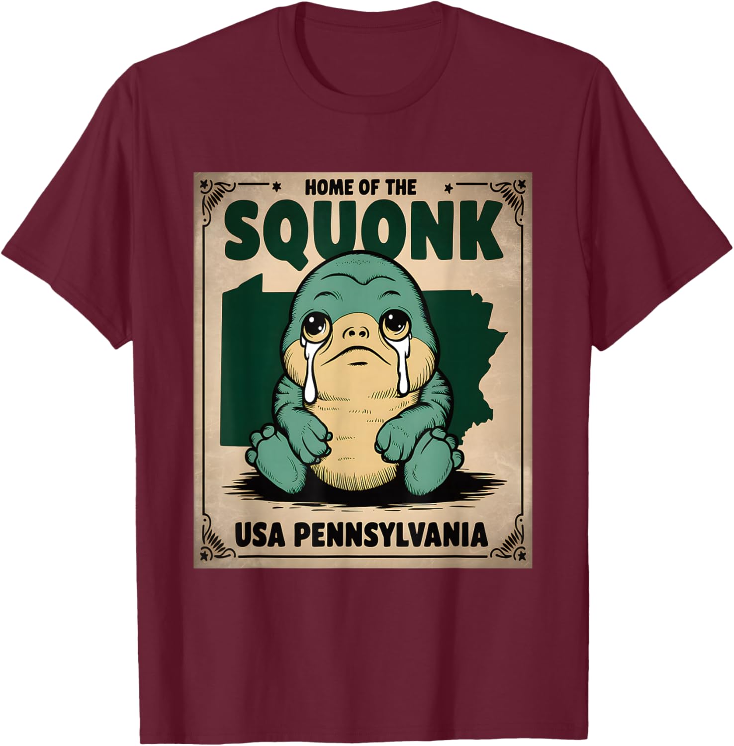 Squonk Cryptid Pensylvenia T-Shirt - T-Shirt | Maroon