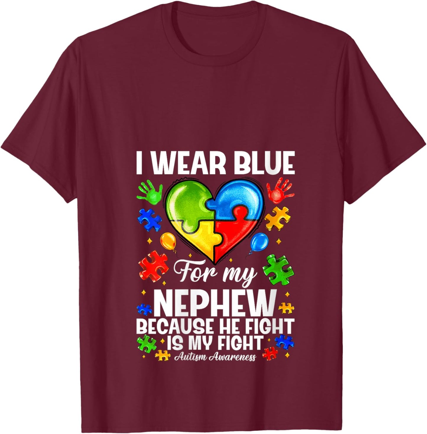 Women's I Wear Blue for My Nephew Autism Awareness Support Puzzle V-Neck T-Shirt - T-Shirt | Maroon